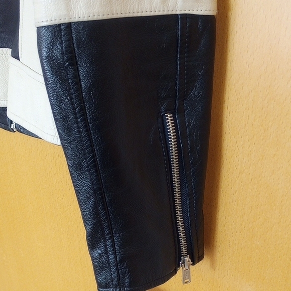 Wilsons Leather Black and Cream 100%  Leather Jacket Zip-Up Stand-Up Collar moto - Picture 11 of 15